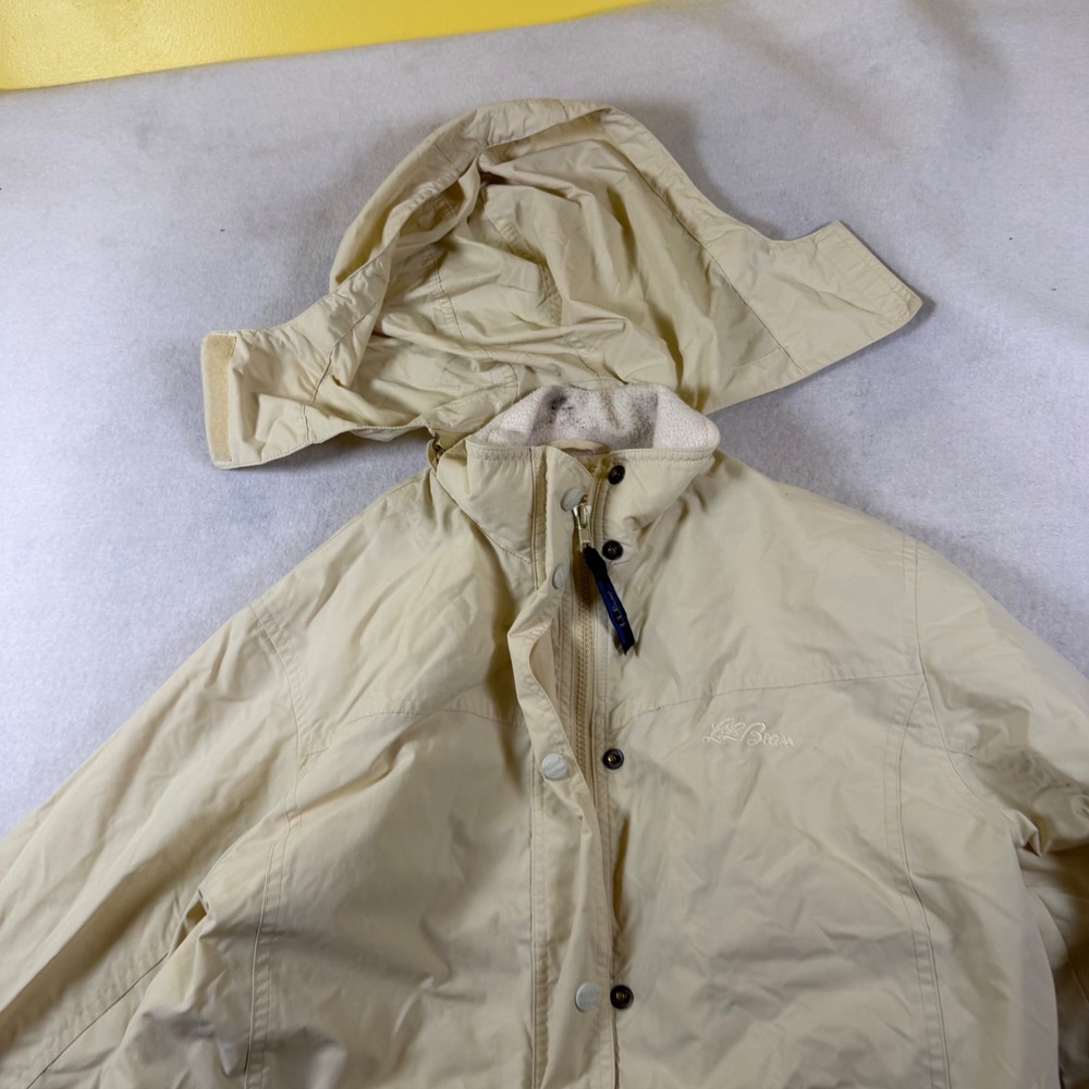 LL Bean Womens Small Cream Tan Insulated Parka Hooded‎ Winter Jacket OFG76